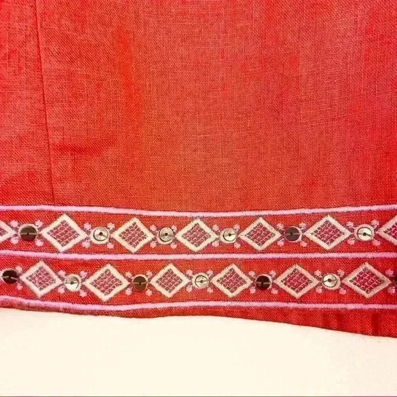 J. Crew Coral Embroidered Embellished V-Neck Linen Kimono Tunic Top Size XS - Picture 5 of 12